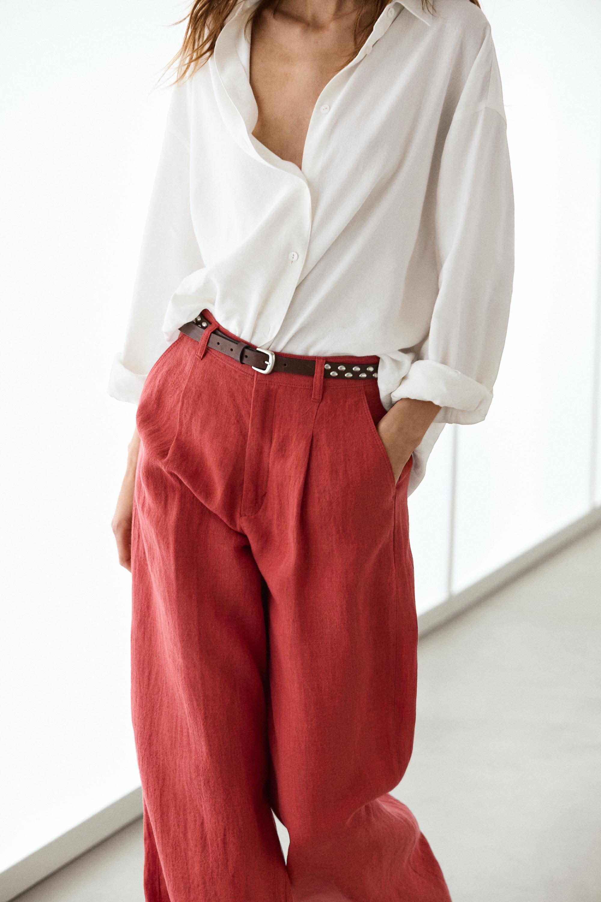 Loose fit high-waist linen trousers